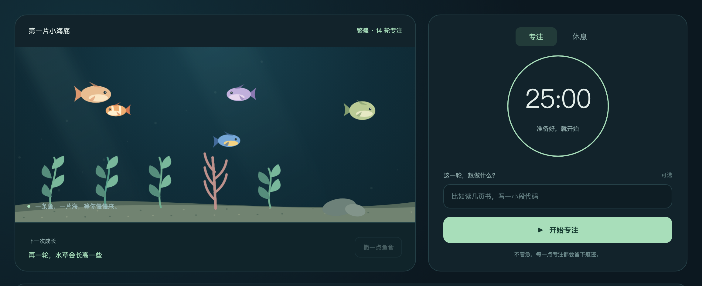 左边是你的小海底，右边是计时。按空格开始或暂停。
